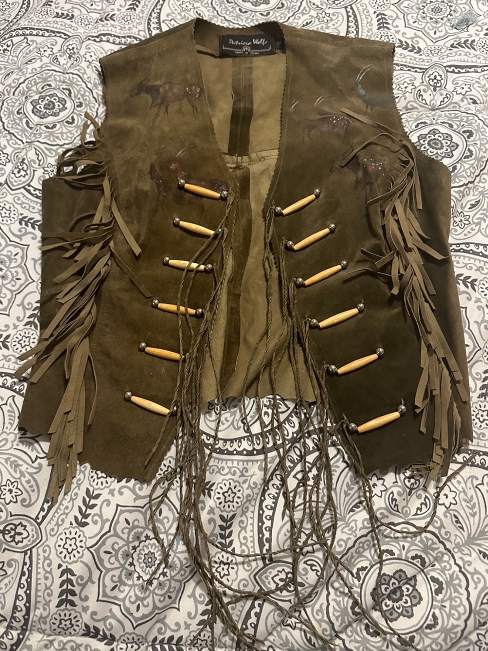 Patricia Wolf Olive Suede Fringe Vest